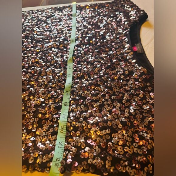 VINCE CAMUTO WOMEN Large Multi Sequined-front Solid Back cap Sleeve Blouse‎ - Picture 4 of 7